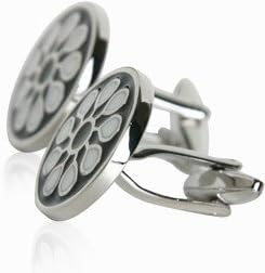 Black & White Silver Round Cuff links with Presentation Box...