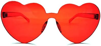 Valentines Heart Shape Sunglasses Red Color Rimless Love Heart Eyewear Cute Heart Glasses for Women Girl Party Favor, 2 Pieces...