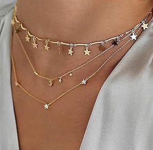 BERYUAN Simple Choker Moon Star Choker Pendant Necklace Trendy Choker Necklace for Women...