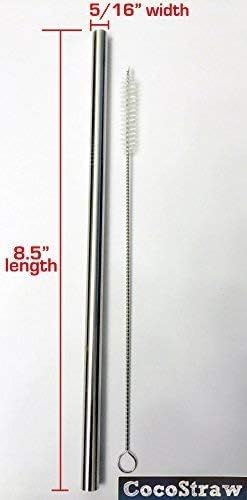 4 Stainless Steel Wide Smoothie Straws + Cleaning Brush + Citrus Peeler - CocoStraw Large Straight Frozen Drink Straw...