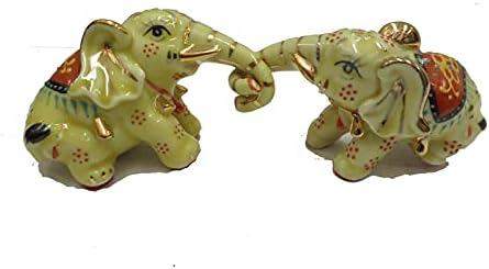 Feng Shui Two Yellow Playing Elephants - Hand Crafted and Decorated Chinese Porcelain,Figurine 20620 (Yellow)...