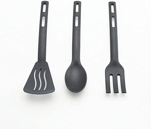 Kitchen Cooking Tools 3Pcs Mini Nylon Kitchen Utensils Set Slotted Turner Solid Spoon Fork Children Dinner Tools (black)...