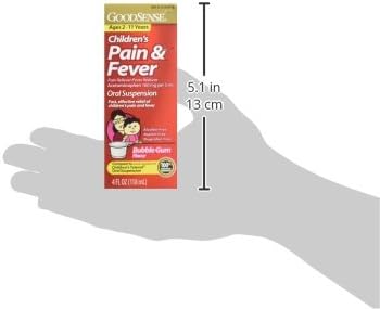 GoodSense Children's Pain Reliever Oral Suspension Liquid, Bubble Gum Flavor, Acetaminophen 160 mg per 5 mL, Effective, Safe Pain Reliever/Fever R...