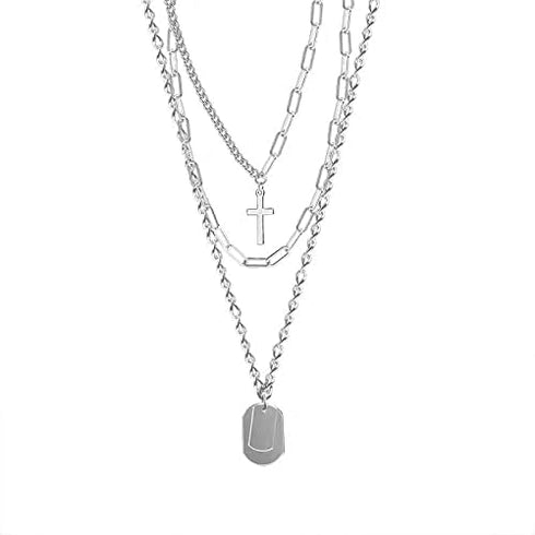 YERTTER Dainty Unique Punk Layering Silver Chain Choker Necklace Boho Jewelry Set Layered Cross Pendant Statement Chunky Chain Necklace for Women ...