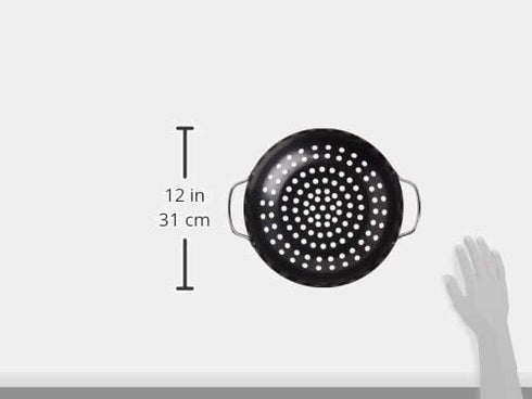 TableCraft BBQ Metal Handle 13-Inch Non Stick Coating Round Grilling Wok, Small, Black...