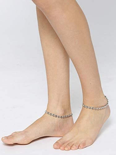 PRITA Ethnic Festive and Casual Wear Flower Design German Oxidized Silver Anklets/Ankle Bracelets for Women (Set of 2)...
