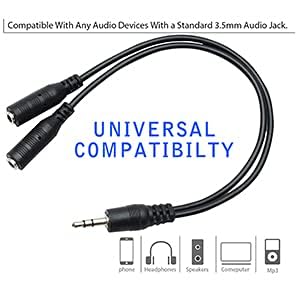 SaiTech 3.5mm Stereo Jack Splitter Cable Adapter for iPod, Mp3 Player, Mobile Phone, Laptop, PC, Headphone Speakers (Black)...