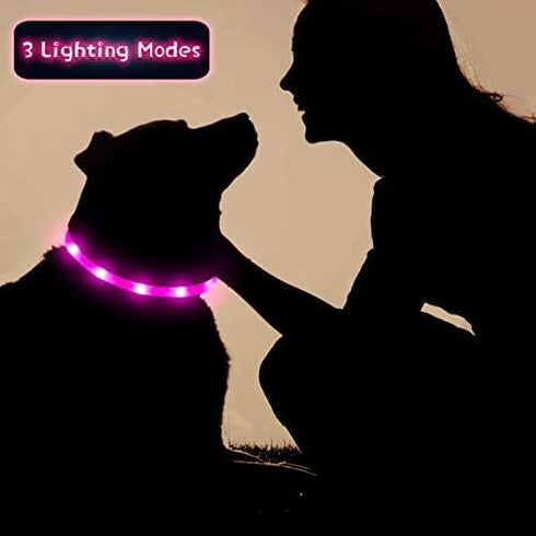 3 Pieces LED Dog Collar Light Up Dog Collars Rechargeable Dog Lights for Night Walking Adjustable Lighted Dog Collars for Night for Large Medium S...
