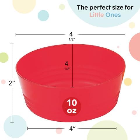 Kids Plastic Bowls Set of 12 Children Bowl 10 Ounce Microwave Dishwasher Safe BPA Free Non Toxic Toddler Bowls 6 Bright Colors for Cereal, Soup, S...