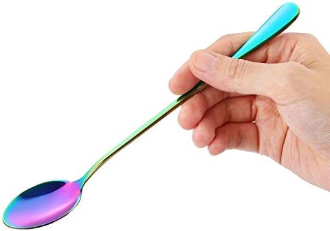 Marco Almond® Long Handle Spoons, Colorful Plated Latte Spoon, Stainless Steel Ice Cream Spoon, Iced Tea, Cocktail Stirring,Tea, Coffee, Milkshake...