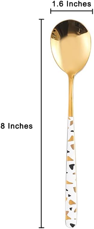 Stainless Steel Soup Spoon,Korean Dessert Spoon,White Gold Spotted Spoon for Home, Kitchen or Restaurant, Set of 4 Colour Spotted Soup Spoons, 8 I...