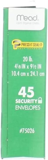 Mead Press-it Seal-it No.10 Security Envelopes, 4.125 x 9.5-Inches, White, 45 Count, Pack of 2 (90 Count In Total)( 75026)...