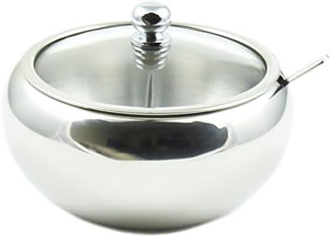 Zoie + Chloe Stainless Steel Sugar Bowl with Glass Lid - Bonus Spoon - 2 Cup Capacity (500ml)...