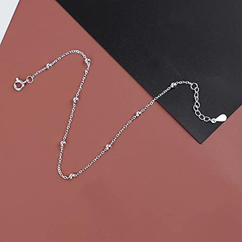 925 Sterling Silver Ankle Bracelet for Women Adjustable Bead Ankets Bracelets for Women Girls Satellite Anklet Beach Jewelry Link Chain Bracelet...