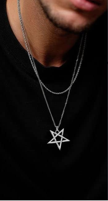 Stainless Steel Inverted Pentagram Inverted Star Pentacle Necklace and Pendant...