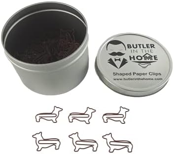 100 Count Dog Corgi Shaped Paper Clips Great for Paper Clip Collectors or Office Gift - Comes in Round Tin with Lid and Gift Box - Brown...