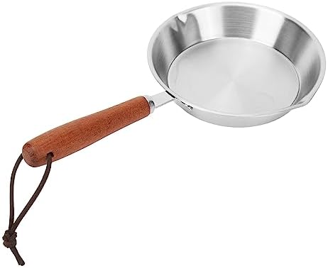 Sonew Mini Stainless Steel Frying Pan, 16CM Non Stick One Egg Frying Pan with Solid Wood Handle for Induction Cooker Portable Pan for Household Re...