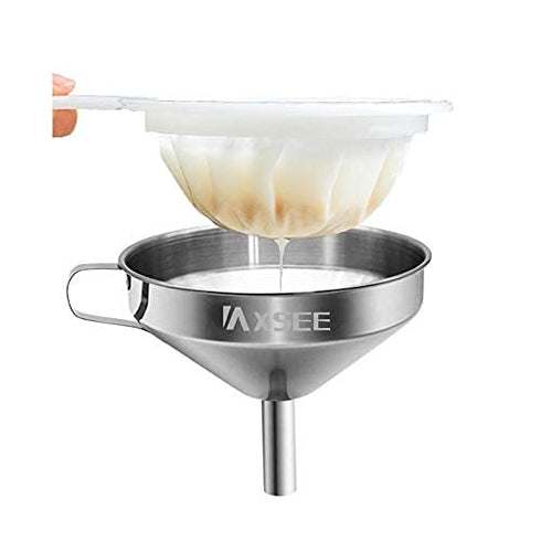 5-Inch Funnel with Fine Mesh Strainer, 304 Stainless Steel Funnel with Extra Fine Mesh Strainer 200 Mesh Cooking Oil Filter Strainer for Juice Str...