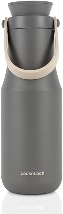 LocknLock Metro Bottle Double-Wall Insulated Stainless Steel with Silicone Handle, 16 oz, Gray...