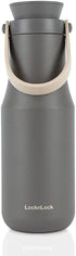 LocknLock Metro Bottle Double-Wall Insulated Stainless Steel with Silicone Handle, 16 oz, Gray...
