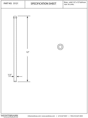 Westbrass D121-12 1/2" x 12" Brass Bullnose Faucet Riser Supply Line, Oil Rubbed Bronze...