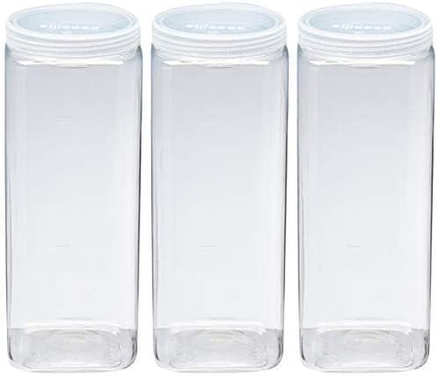 Silicook Clear Plastic Jar, Set of 3-40oz, Square Shaped, Transparent, Food Storage Container, Kitchen & Household Organization for Dry goods, Spi...