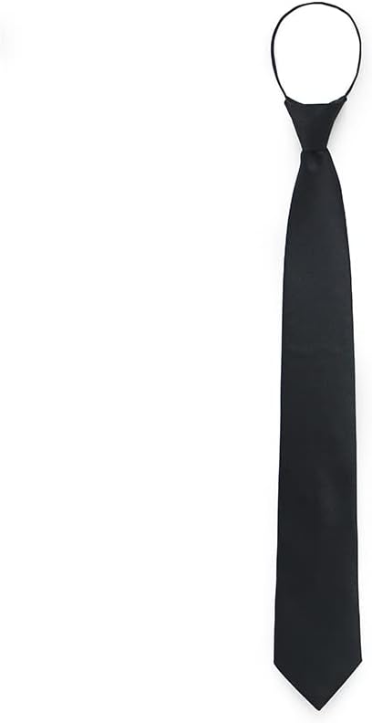 Men's Black Classic Woven Jacquard Solid Pre-Tied Adjustable Zipper necktie...