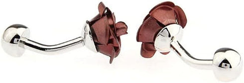 Rose Flower Brown Bronze Pair of Cufflinks in a Presentation Gift Box with a Polishing Cloth...