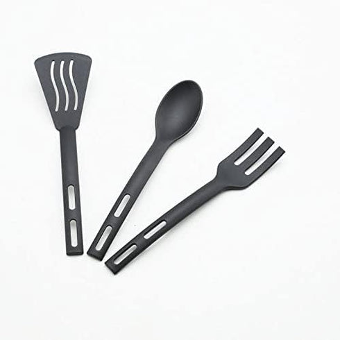 Kitchen Cooking Tools 3Pcs Mini Nylon Kitchen Utensils Set Slotted Turner Solid Spoon Fork Children Dinner Tools (black)...