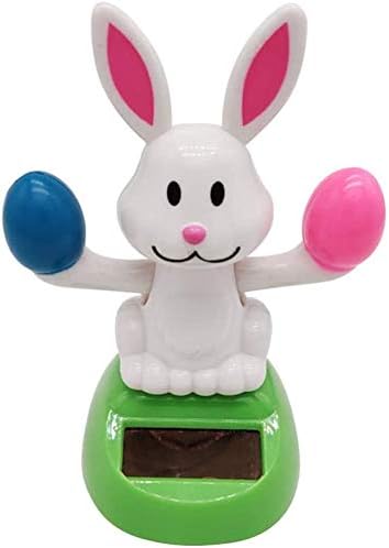 Solar Powered Toy Shaking Head Rabbit Statue Shaking Head Dancing Toy Rabbit Bunny Figurines for Car Dash Board Decorations - White...