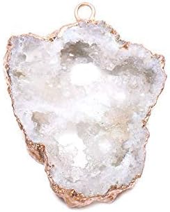 LE SKY natural stone pendant, irregular plated gold edge crystal agate stone pendant for jewelry making DIY necklace charms 25X30-35X45mm (2 Pcs)...