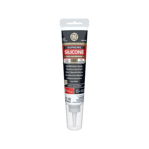 GE Supreme Silicone Caulk for Kitchen & Bathroom - 100% Waterproof Silicone Sealant, 7X Stronger Adhesion, Shrink & Crack Proof - 2.8 fl oz Tube, ...