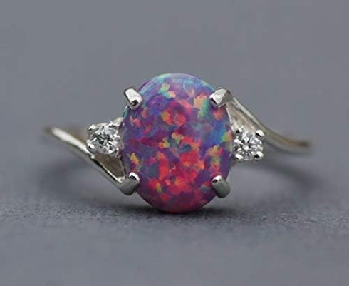 Exquisite Women's 925 Plate Silver Ring Oval Cut Created-Fireopal Diamond Jewelry Birthday Proposal Gift Bridal Engagement Party Band Rings Size 5...