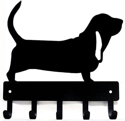 Basset Hound Key Holder & Leash Hanger for Wall - Large 9 inch Wide with 5 Hooks - Made in USA...