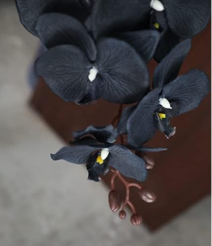 Rikyo 8 Heads Faux Black Orchid,40" Bouquets 2 Stem Phalaenopsis No Fade Petals Fake Flowers Forever Plants for Home Decoration, Office Decor,Wedd...