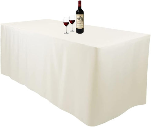 6 Feet (L x W: 72"x30") Rectangle Fitted Tablecloth for Wedding Party Banquet,Polyester Cloth Fabric Cover, Ivory...