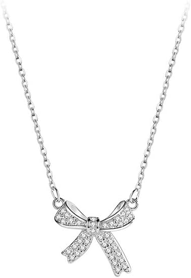 silver bow necklace, Women's bow collarbone chain, Bow necklaces for women, Bow pendant necklaces, sparkling fine rhinestone necklaces, Necklace J...