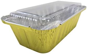 KitchenDance Disposable Aluminum Closable Loaf Pan with Plastic Lids, 2 Pounds, Gold, 1850P...