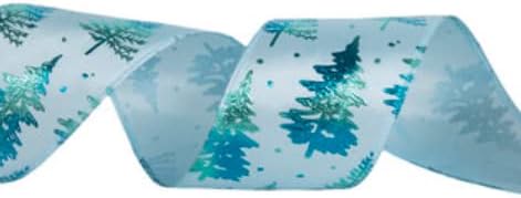 Blue Metallic Tree Wired Edge Ribbon - 2 1/2" Christmas Craft Supplies DIY Projects 10 Yards...