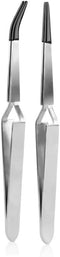 2Pcs Silver Craft Tweezers,Reverse Stainless Steel Cross Locking Tweezers Reverse Action Tweezers Straight and Bend Curved Pointed Rubber Cross Lo...