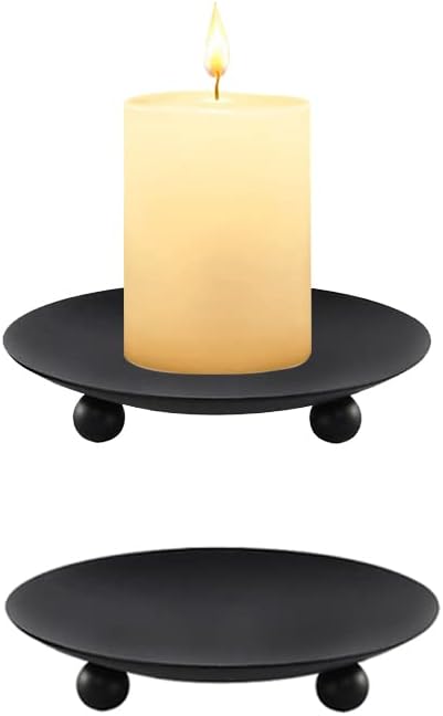 2pcs Black Iron Plate Candle Holder, Candle Trays,Pedestal Candle Stand for Wax Candles, Incense Cones, Spa, Weddings...