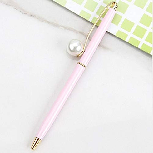 Monique 3 Pcs Pearl Decorative Metal Ballpoint Pen Ball Pen 0.7mm Fine Tip Black Ink Pink...