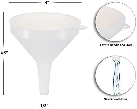6 Pack - 3.5" Funnels for Filling Bottles -Multi-Purpose Funnels for Kitchen Use - Plastic Funnel Set with Long Reaching Spout - for Easy and Smoo...