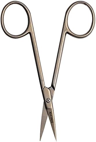 SINGER 4 Inch Forged Embroidery Scissors with Curved Tip for Sewing, Cross-Stiching, Crafts, & More (Titanium Coated, 1-Pack)...