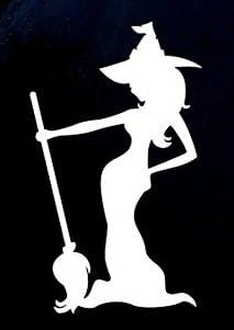 Cute Witch Decal Vinyl Sticker|Cars Trucks Vans Walls Laptop|White|5.5 x 3.3 in|CCI355...