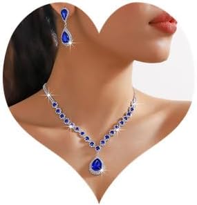 Sither Crystal Necklace Earrings Set for Women Drop Crystal Statement Necklace Dressy Fashion Necklace Jewelry for Halloween Party Christmas Gift...