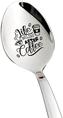 Life begins after coffee spoons with messages coffee spoon engraved coffee spoon engraved spoons him Silver 7 Inches A4 Stainless steel silver spo...