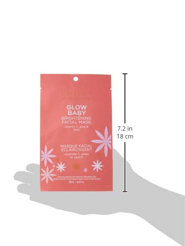 Pacifica Beauty, Glow Baby Brightening Face Mask, Sheet Mask, Skincare, Vitamin C, Aloe, Kelp, Brightening, Glowing Skin, Dullness, Fine Lines, Da...