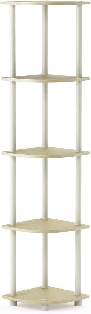 Furinno Turn-N-Tube 5 Tier Corner Display Rack Multipurpose Shelving Unit, 1-Pack, Cream Faux Marble/White...