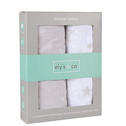 Ely's & Co. Bassinet Sheet Set 2 Pack 100% Jersey Cotton for Baby Girl and Baby Boy - Tan Drawn Star Design...